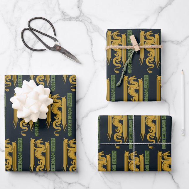 House of the Dragon Gold & Green New Year | 恭喜發財 Wrapping Paper Sheet (Front)