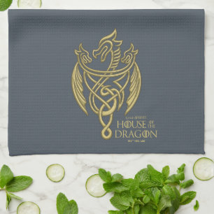 HOUSE OF THE DRAGON   Golden Filigree Dragon Crest Kitchen Towel