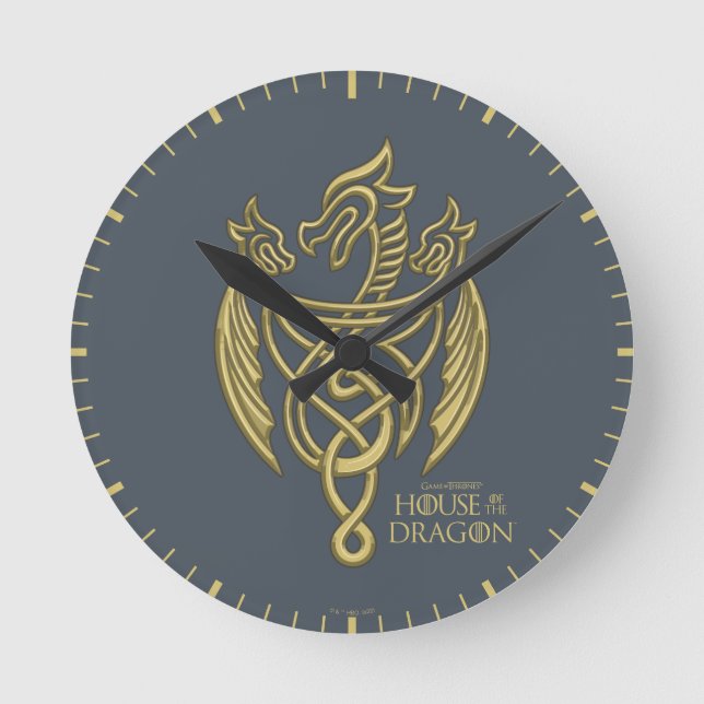 HOUSE OF THE DRAGON | Golden Filigree Dragon Crest Round Clock (Front)