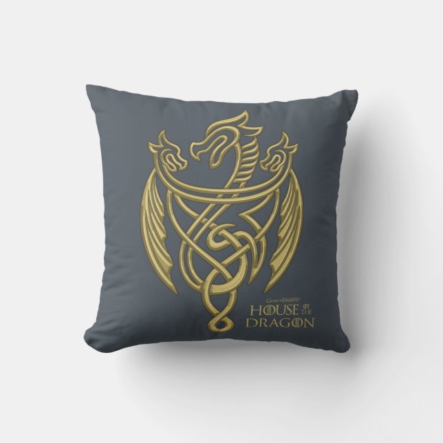 HOUSE OF THE DRAGON | Golden Filigree Dragon Crest Throw Pillow (Front)
