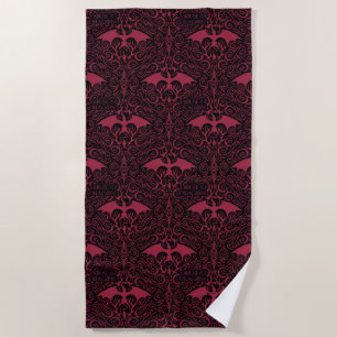 HOUSE OF THE DRAGON   Red Dragon Filigree Pattern Beach Towel