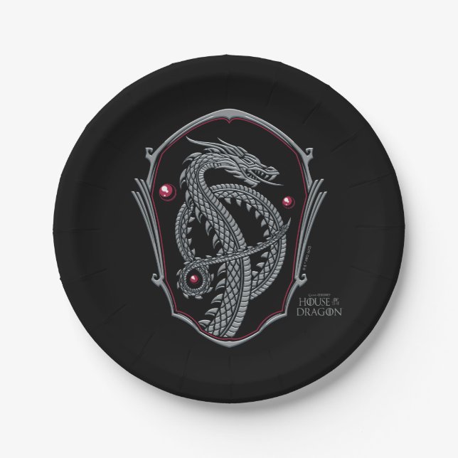 HOUSE OF THE DRAGON | Silver Dragon Badge Paper Pl Paper Plate (Front)