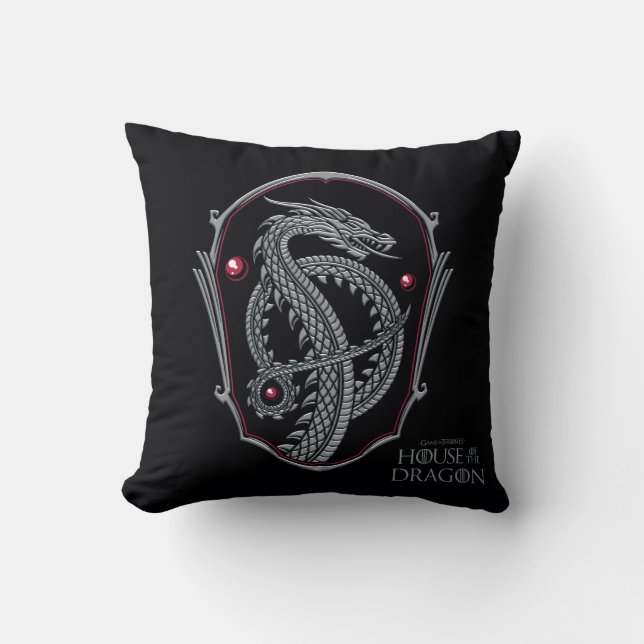 HOUSE OF THE DRAGON | Silver Dragon Crest Throw Pillow (Front)