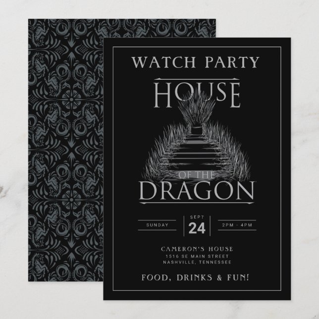 HOUSE OF THE DRAGON Watch Party Invitation (Devant / Derrière)
