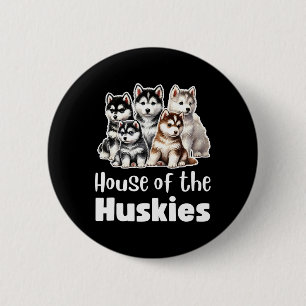 House Of The Huskies Cute Watercolor Puppy Huskies 2 Inch Round Button