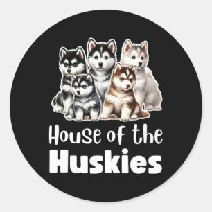 House Of The Huskies Cute Watercolor Puppy Huskies Classic Round Sticker