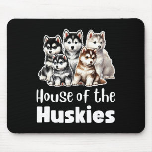 House Of The Huskies Cute Watercolor Puppy Huskies Mouse Pad