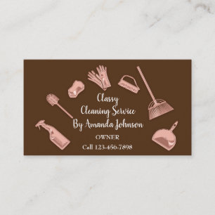 House Office Cleaning Service Gold Logo Maid Brown Business Card