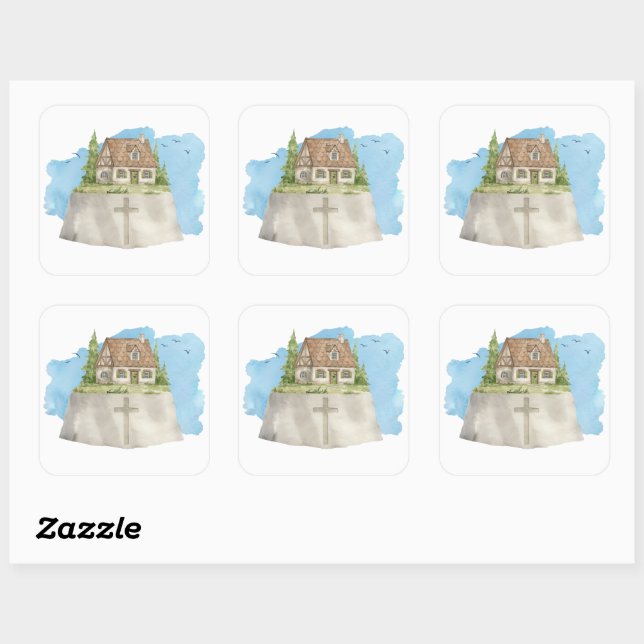 House on JESUS The Rock – Matthew 7:24 Women  Square Sticker (Sheet)