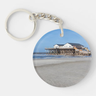 House on stilts at the beach of St. Peter Ording Keychain