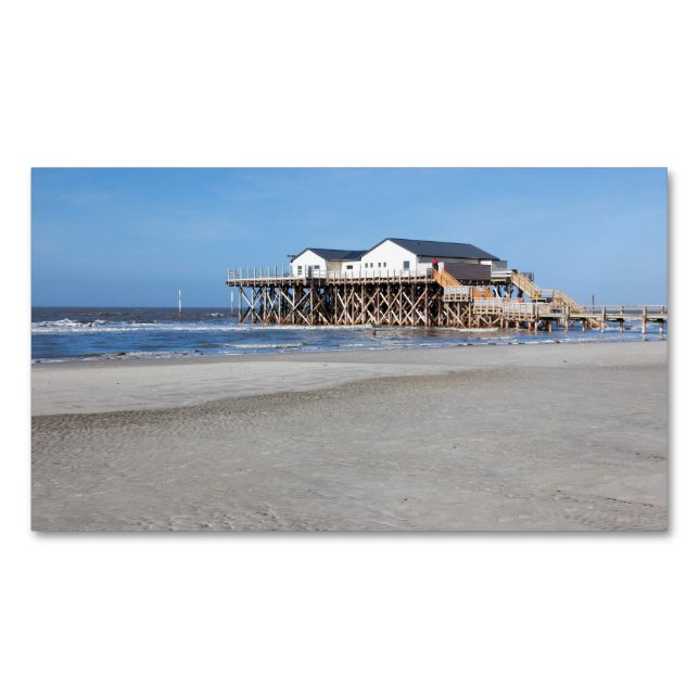 House on stilts at the beach of St. Peter Ording Magnetic Business Card (Front)