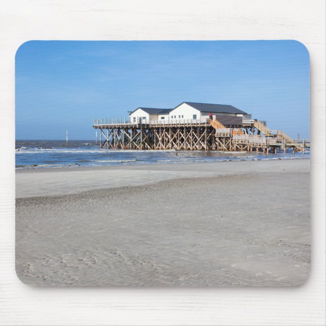 House on stilts at the beach of St. Peter Ording Mouse Pad (Front)