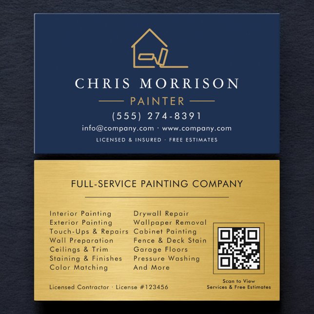 House Painter Gold Metallic QR Code Business Card (Creator Uploaded)