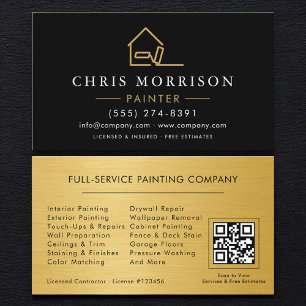 House Painter Gold Roller QR Code Business Card