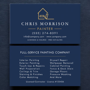 House Painter Navy Blue Gold Modern Business Card