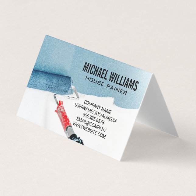 House Painter | Paint Roller on Wall Business Card (Front)