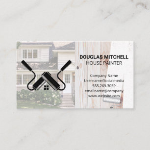 House Painter   Paint Roller on Wood Business Card