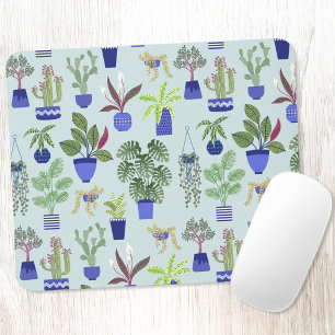 House Plant Cactus Succulent Blue Mouse Pad