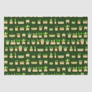 House Plants Cactus on Dark Green Tissue Paper