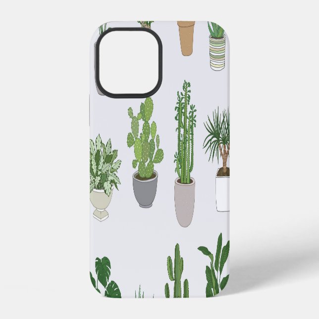 House plants, vintage doodle pattern iPhone case (Back)