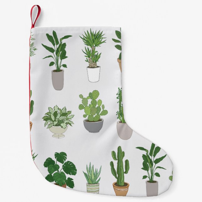 House plants, vintage doodle pattern small christmas stocking (Front)