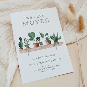 House plants watercolor shelf new home moving announcement postcard