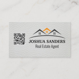 House Real Estate Roofs   White Leather   QR Code Business Card