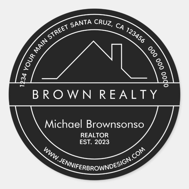 House Roof Logo Real Estate Agent black simple Classic Round Sticker (Front)