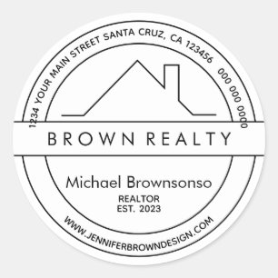 House Roof Simple Logo Real Estate Agent Classic Round Sticker