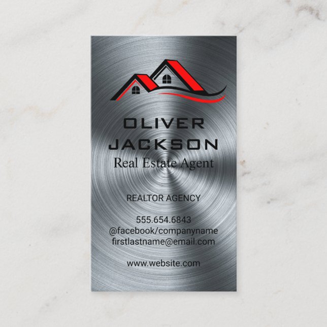 House Roof Top | Metal Background Business Card (Front)