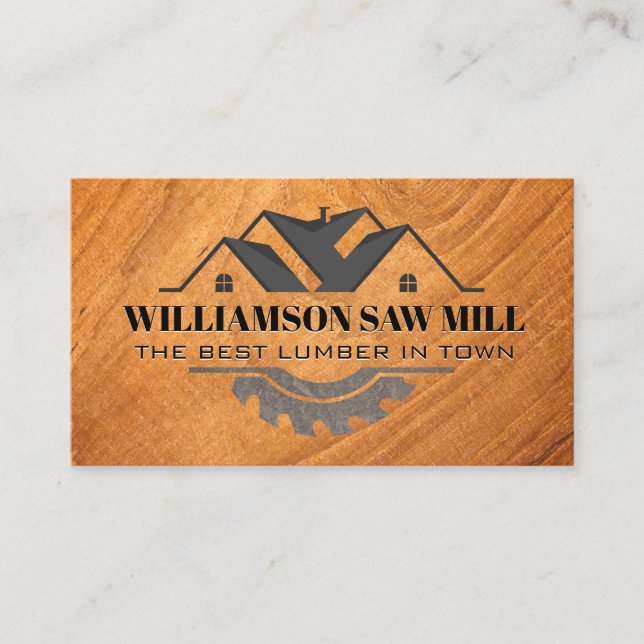 House Saw Logo | Wood Grain Cut Business Card (Front)