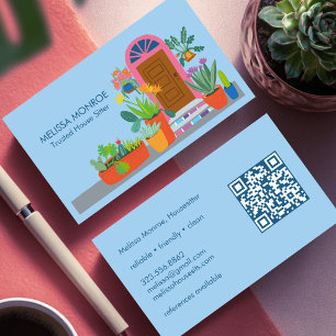 House Sitter Cute Front Door Custom QR Code Business Card