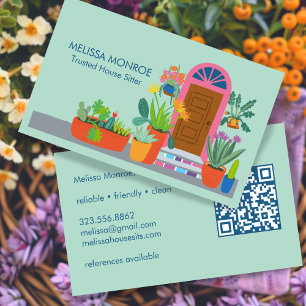 House Sitter Cute Front Door Custom QR Code Business Card