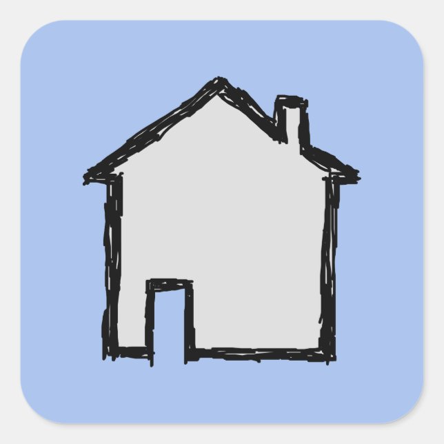House Sketch. Black and Blue. Square Sticker (Front)