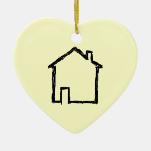 House Sketch. Black and Cream. Ceramic Ornament