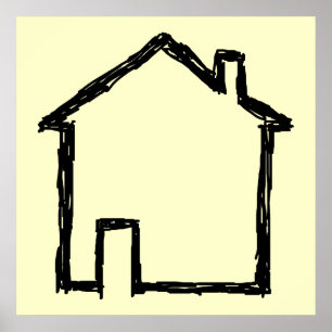 House Sketch. Black and Cream. Poster