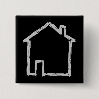House Sketch. Grey and Black. 2 Inch Square Button