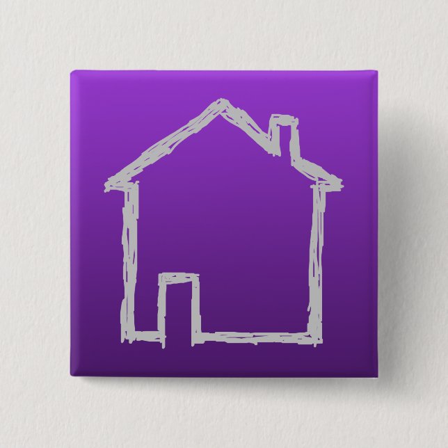 House Sketch. Grey and Purple. 2 Inch Square Button (Front)