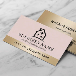 House Sparkles Logo Blush Pink Cleaning Service Business Card