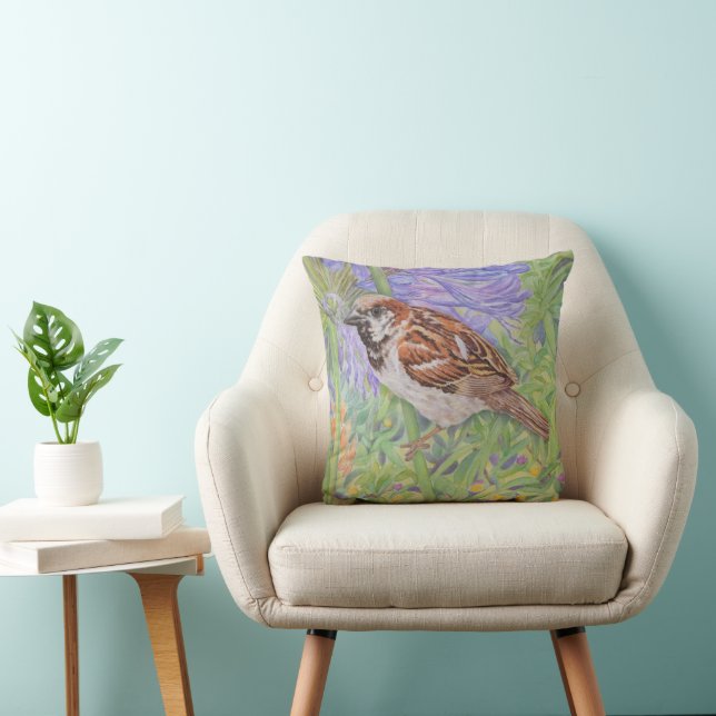 House Sparrow Throw Pillow (Chair)