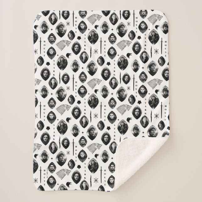 House Stark Icons & Portraits Pattern Sherpa Blanket (Front)