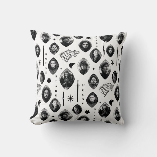 House Stark Icons & Portraits Pattern Throw Pillow (Front)