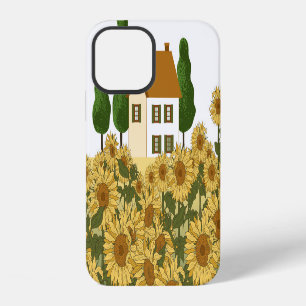 House Sunflowers Field Vintage Illustration iPhone 12 Case