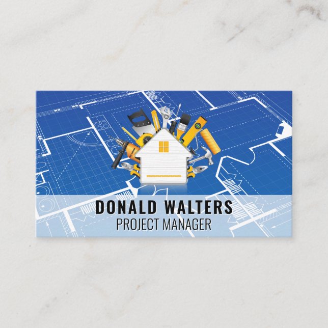 House Tools Logo | Blueprint | Construction Business Card (Front)