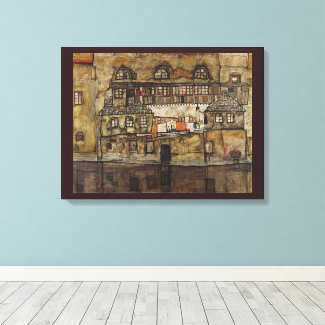 House Wall on River by Egon Schiele Canvas Print (Insitu(Wood Floor))