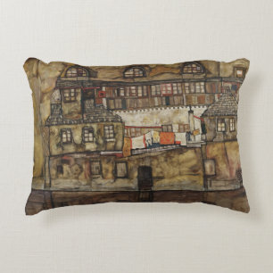 House Wall on River by Egon Schiele Decorative Pillow