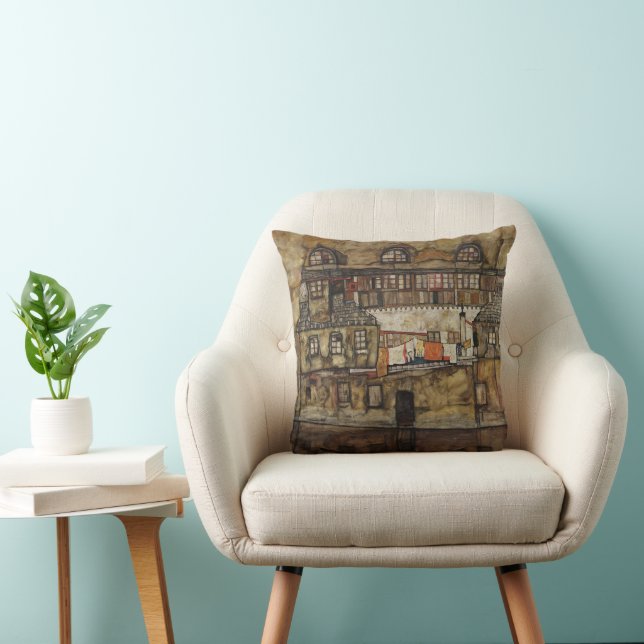 House Wall on River by Egon Schiele Throw Pillow (Chair)