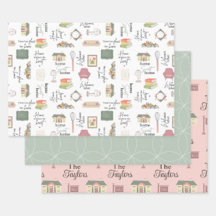 House Warming house items wrapping paper sheets