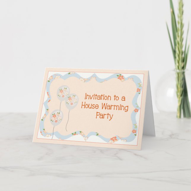House Warming Party Invitation Balloons & Flowers (Front)