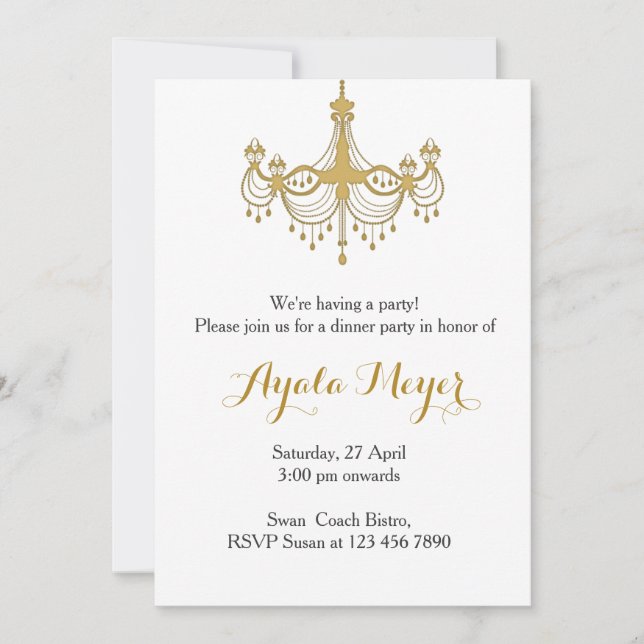 House warming party Invitation Gold Chandelier (Front)